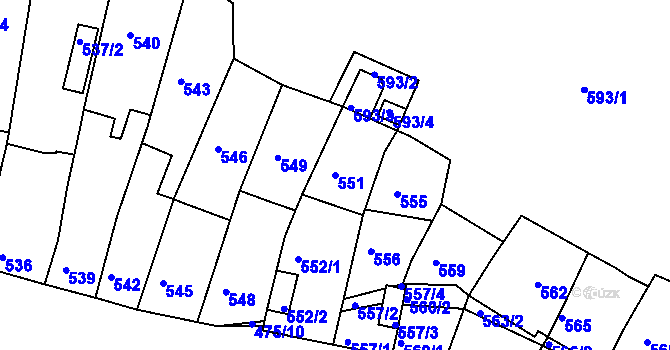 Parcela st. 551 v KÚ Dolní Kounice, Katastrální mapa