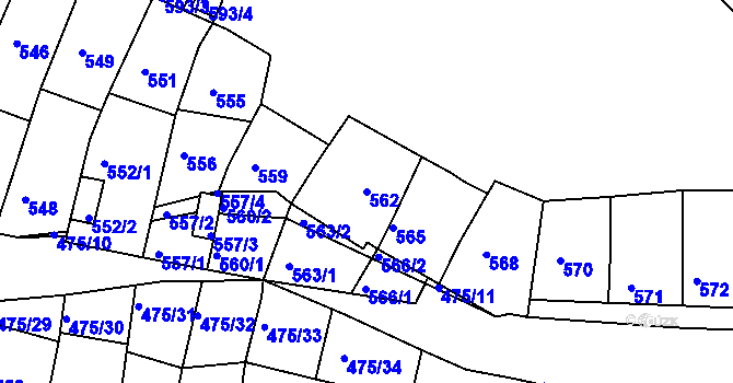 Parcela st. 562 v KÚ Dolní Kounice, Katastrální mapa