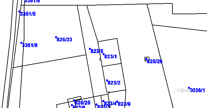 Parcela st. 823/1 v KÚ Dolní Kounice, Katastrální mapa