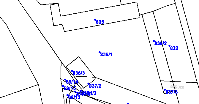Parcela st. 836/1 v KÚ Dolní Kounice, Katastrální mapa