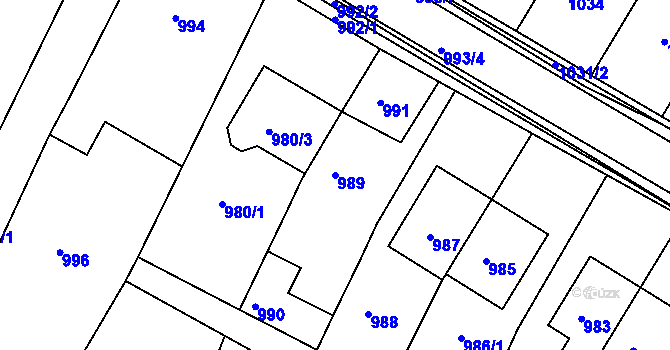 Parcela st. 989 v KÚ Dolní Kounice, Katastrální mapa