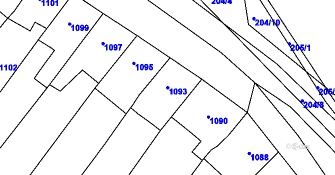 Parcela st. 1093 v KÚ Dolní Kounice, Katastrální mapa