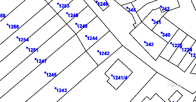 Parcela st. 1242 v KÚ Dolní Kounice, Katastrální mapa