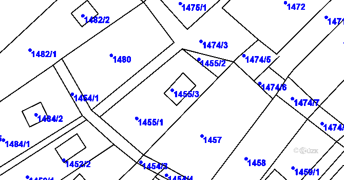 Parcela st. 1455/3 v KÚ Dolní Kounice, Katastrální mapa