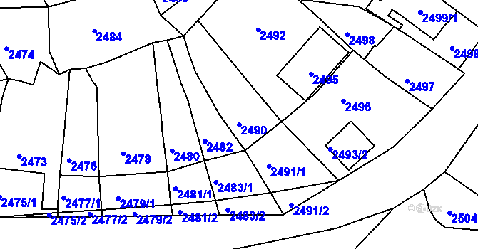 Parcela st. 2490 v KÚ Dolní Kounice, Katastrální mapa