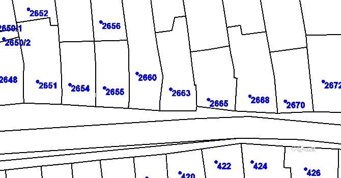 Parcela st. 2663 v KÚ Dolní Kounice, Katastrální mapa