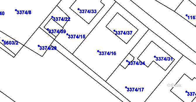 Parcela st. 3374/16 v KÚ Dolní Kounice, Katastrální mapa