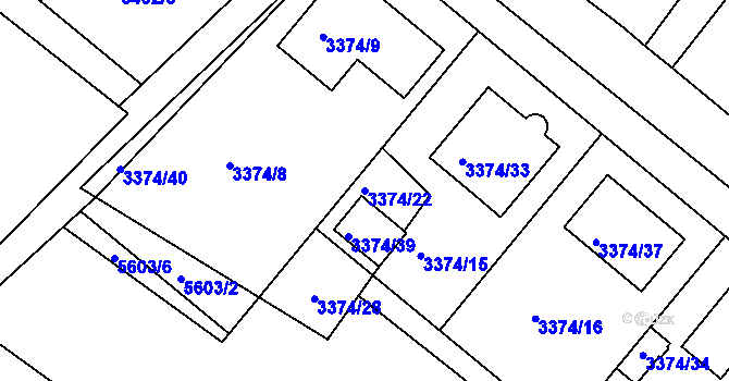 Parcela st. 3374/22 v KÚ Dolní Kounice, Katastrální mapa