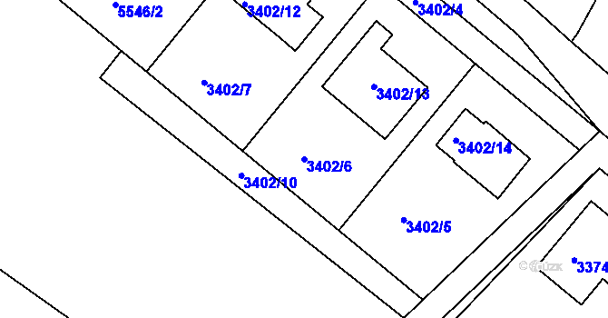 Parcela st. 3402/6 v KÚ Dolní Kounice, Katastrální mapa