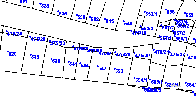 Parcela st. 475/9 v KÚ Dolní Kounice, Katastrální mapa