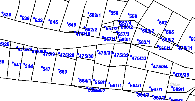 Parcela st. 475/31 v KÚ Dolní Kounice, Katastrální mapa