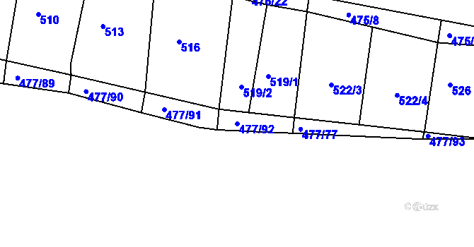 Parcela st. 477/92 v KÚ Dolní Kounice, Katastrální mapa