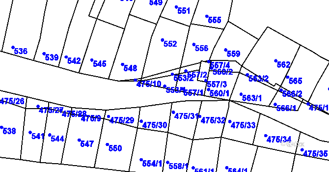 Parcela st. 553/1 v KÚ Dolní Kounice, Katastrální mapa