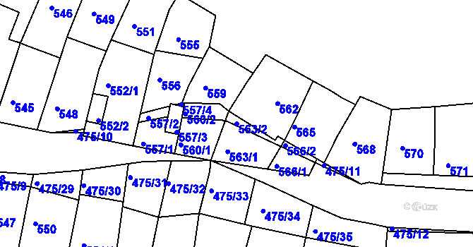 Parcela st. 563/2 v KÚ Dolní Kounice, Katastrální mapa