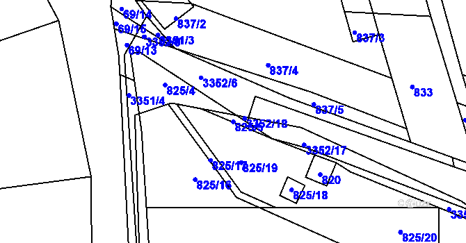 Parcela st. 825/5 v KÚ Dolní Kounice, Katastrální mapa