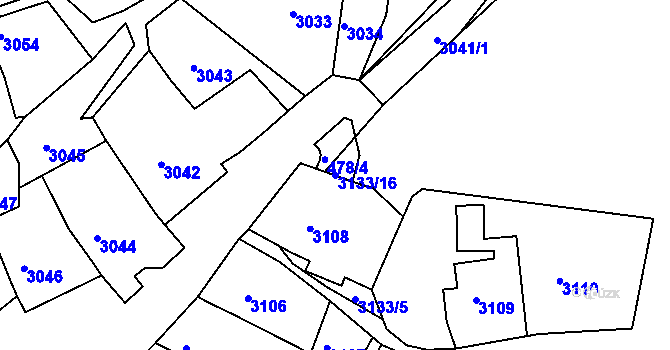 Parcela st. 3133/16 v KÚ Dolní Kounice, Katastrální mapa