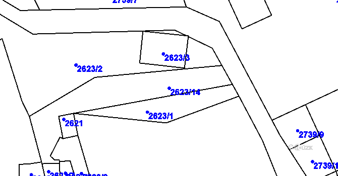 Parcela st. 2623/14 v KÚ Dolní Kounice, Katastrální mapa