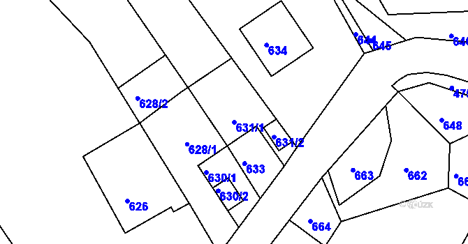 Parcela st. 631/1 v KÚ Dolní Kounice, Katastrální mapa