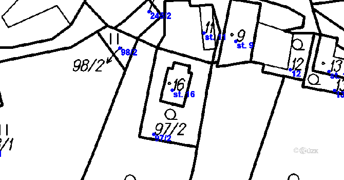 Parcela st. 16 v KÚ Mojkov, Katastrální mapa