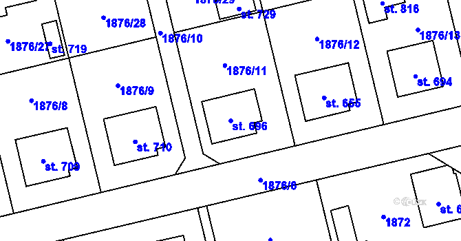 Parcela st. 696 v KÚ Dolní Kralovice, Katastrální mapa