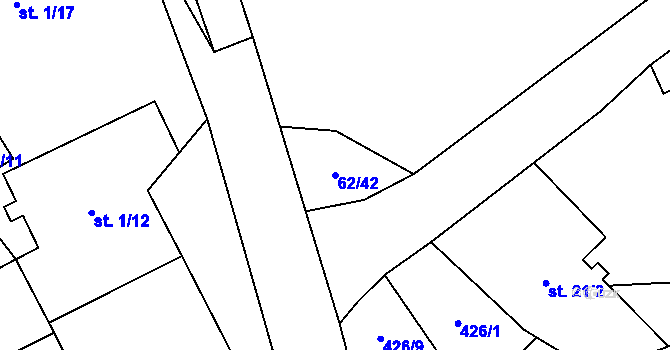 Parcela st. 62/42 v KÚ Vraždovy Lhotice, Katastrální mapa