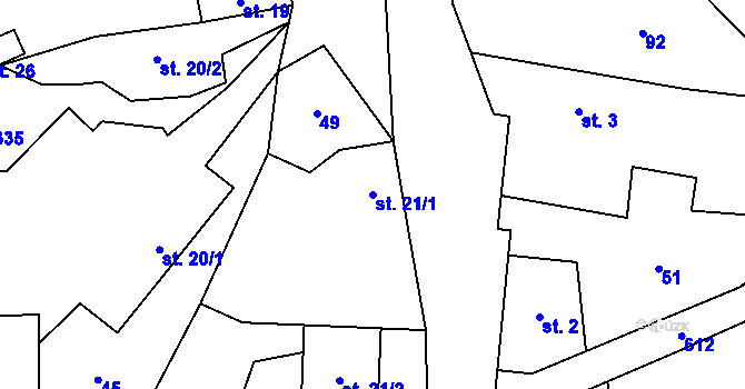 Parcela st. 21/1 v KÚ Zahrádčice, Katastrální mapa