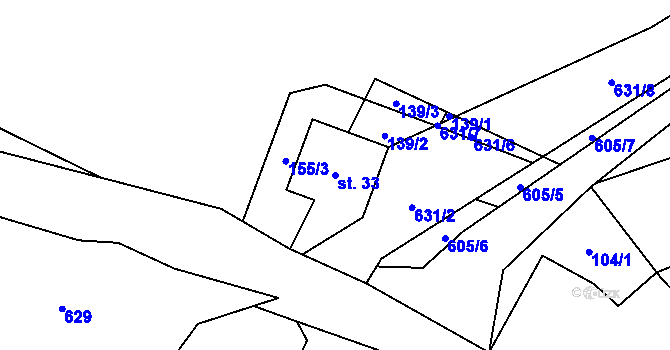 Parcela st. 33 v KÚ Zahrádčice, Katastrální mapa