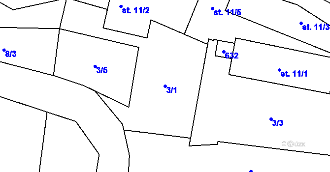 Parcela st. 3/1 v KÚ Zahrádčice, Katastrální mapa