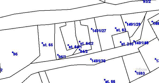 Parcela st. 64/2 v KÚ Dolní Krupá u Havlíčkova Brodu, Katastrální mapa