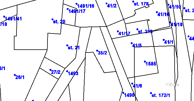 Parcela st. 35/2 v KÚ Dolní Krupá u Havlíčkova Brodu, Katastrální mapa