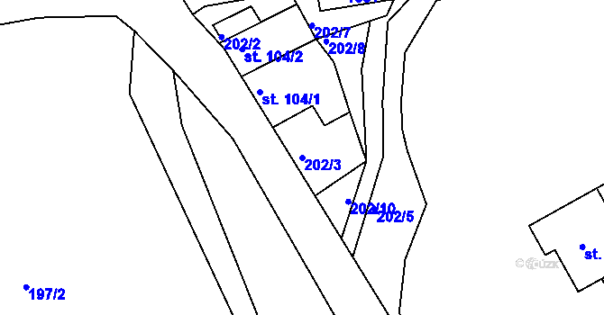 Parcela st. 202/3 v KÚ Dolní Krupá u Havlíčkova Brodu, Katastrální mapa