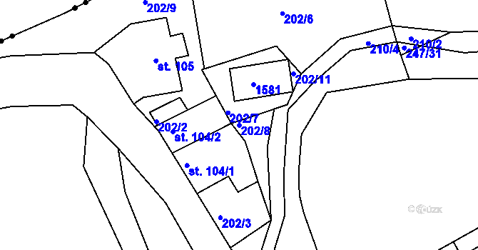 Parcela st. 202/8 v KÚ Dolní Krupá u Havlíčkova Brodu, Katastrální mapa