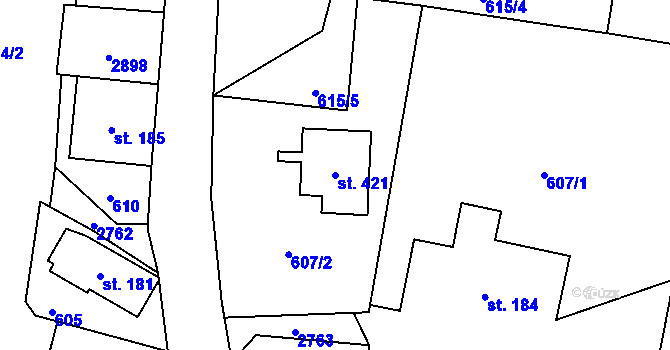 Parcela st. 421 v KÚ Dolní Lánov, Katastrální mapa