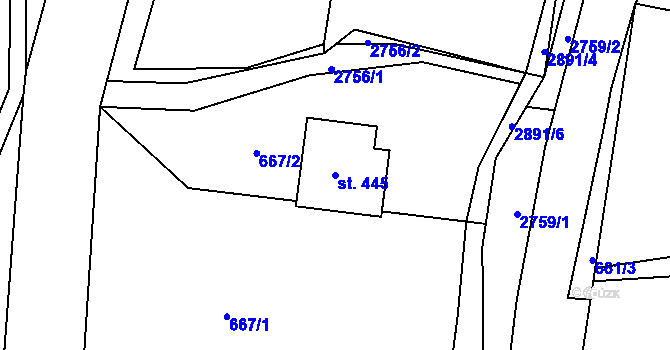 Parcela st. 445 v KÚ Dolní Lánov, Katastrální mapa