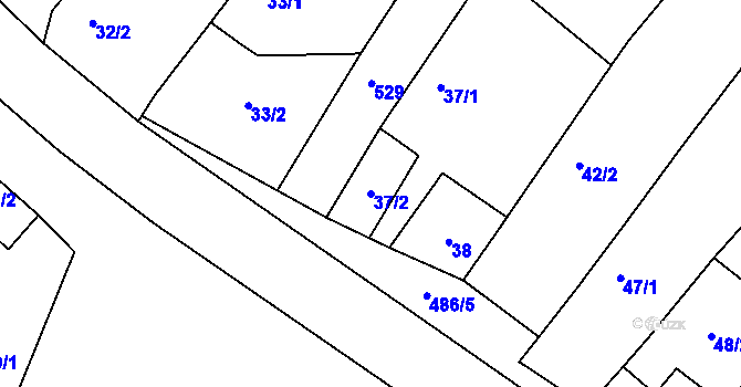 Parcela st. 37/2 v KÚ Vícenice u Dolních Lažan, Katastrální mapa