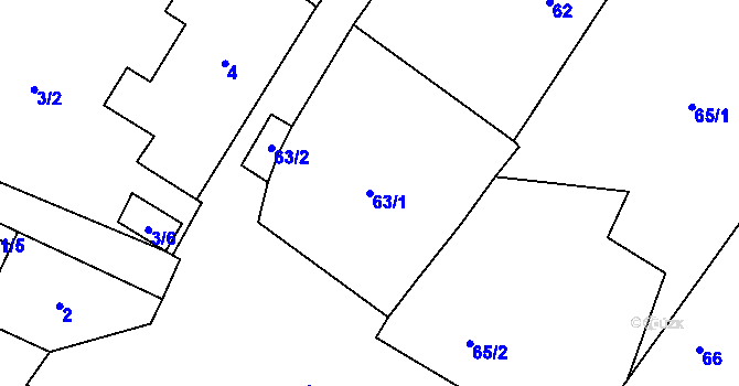 Parcela st. 63/1 v KÚ Vícenice u Dolních Lažan, Katastrální mapa