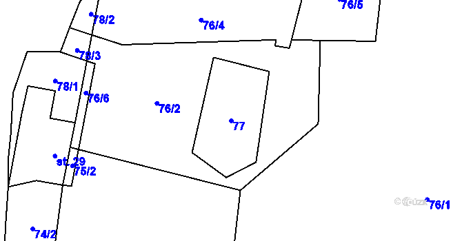 Parcela st. 77 v KÚ Dolní Lhota u Stráže nad Nežárkou, Katastrální mapa