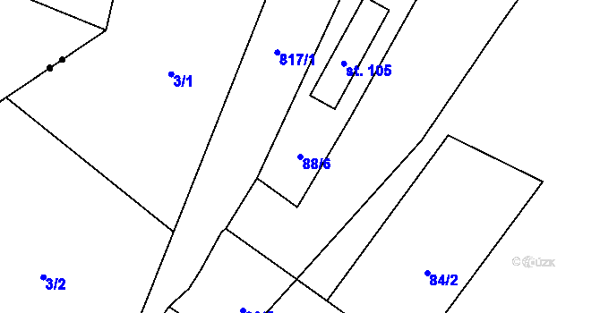 Parcela st. 88/6 v KÚ Dolní Lhota u Stráže nad Nežárkou, Katastrální mapa