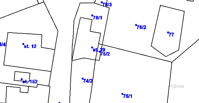 Parcela st. 75/2 v KÚ Dolní Lhota u Stráže nad Nežárkou, Katastrální mapa
