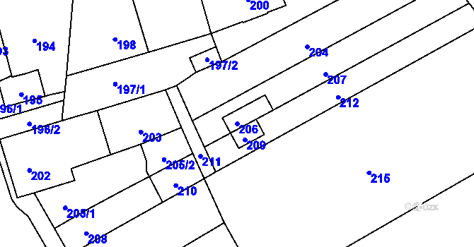 Parcela st. 206 v KÚ Dolní Lhota, Katastrální mapa