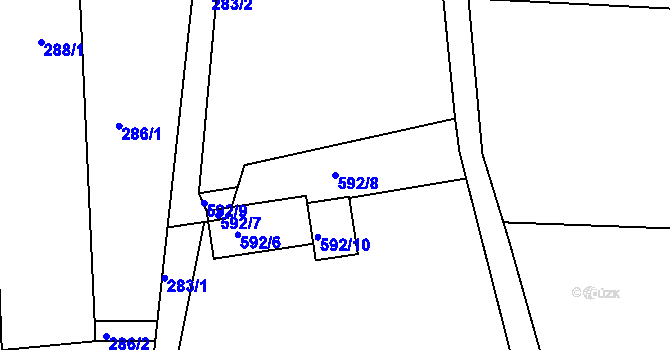 Parcela st. 592/8 v KÚ Dolní Lhota, Katastrální mapa