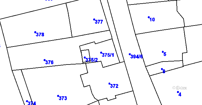 Parcela st. 375/1 v KÚ Dolní Lhota, Katastrální mapa