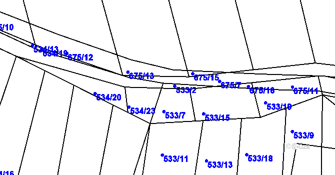 Parcela st. 533/2 v KÚ Dolní Lhota, Katastrální mapa