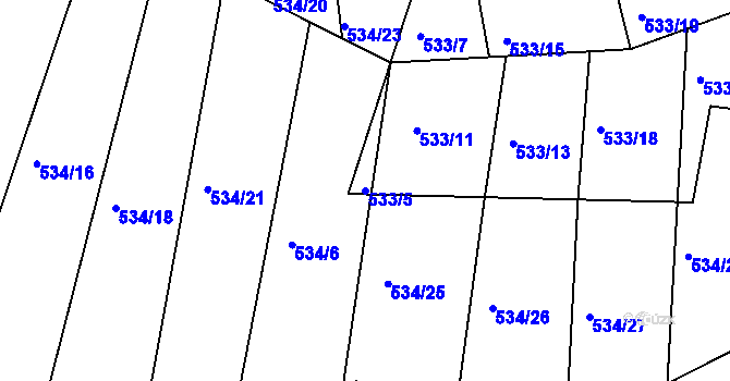 Parcela st. 533/5 v KÚ Dolní Lhota, Katastrální mapa