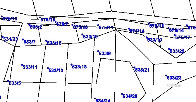 Parcela st. 533/9 v KÚ Dolní Lhota, Katastrální mapa