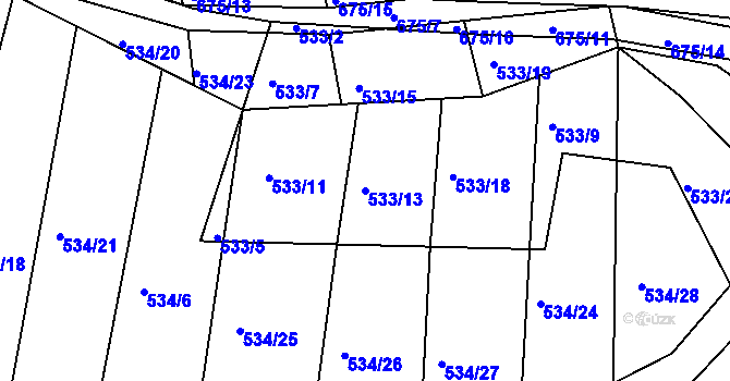 Parcela st. 533/13 v KÚ Dolní Lhota, Katastrální mapa