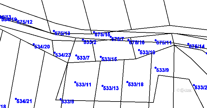 Parcela st. 533/15 v KÚ Dolní Lhota, Katastrální mapa