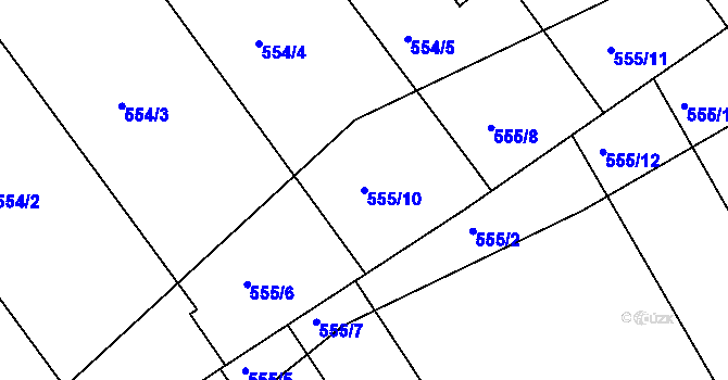 Parcela st. 555/10 v KÚ Dolní Lhota, Katastrální mapa