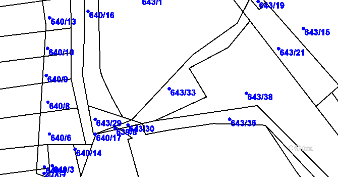 Parcela st. 643/33 v KÚ Dolní Lhota, Katastrální mapa