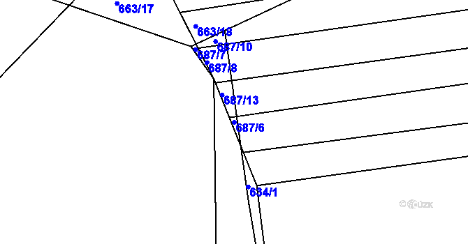 Parcela st. 687/6 v KÚ Dolní Lhota, Katastrální mapa